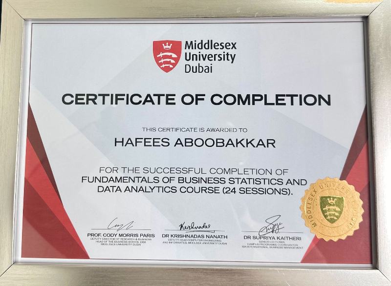 Business Statistics & Data Analytics, 24-session course · MDX Dubai